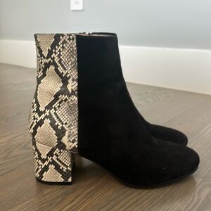 Sam Edelman Black Suede and Snakeskin Print Booties
